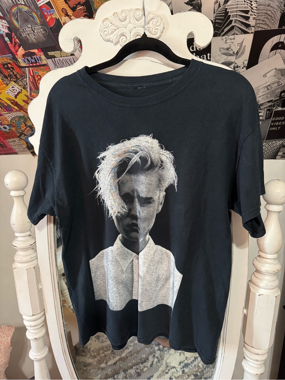 Justin Bieber Black Tee with Silver Portrait